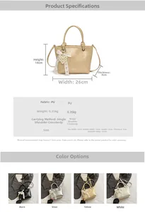 Detailed size chart and specifications for the fashion PU leather bucket bag with charms