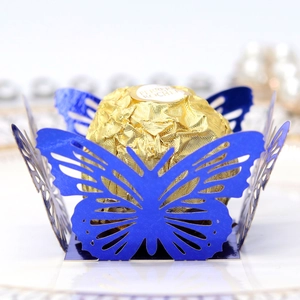 Deep blue laser-cut butterfly cupcake wrapper for candy and chocolate decoration