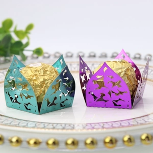 Exquisite laser-cut green clover chocolate candy box with intricate floral pattern details
