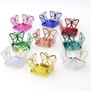 Laser-cut hollow butterfly candy boxes in nine metallic colors for wedding party decor