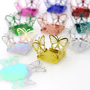 Detailed laser-cut hollow butterfly candy box in various metallic mirror finish colors
