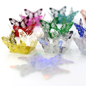 Colorful 3D laser-cut hollow butterfly decorations with metallic finish for parties