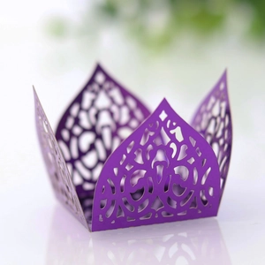 Detailed laser-cut purple lace paper wrapper with intricate floral hollow patterns