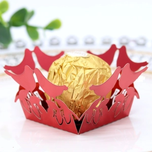 Red laser-cut bird hollow chocolate wrapper for weddings and festive party decorations