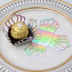 Iridescent laser-cut crown candy box with hollow design for chocolate party favors