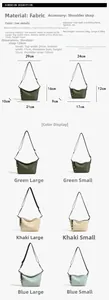Detailed size chart for fabric dumpling crossbody bag showing large and small dimensions