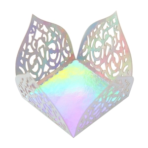 Iridescent laser cut hollow paper candy box with intricate floral pattern for party decor