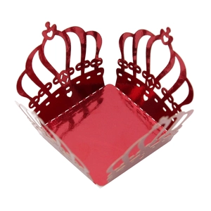 Detailed laser-cut red crown hollow design on mirror paper candy gift box