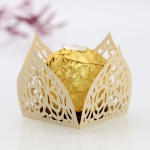Laser-cut beige pearlescent cardstock candy and chocolate box with vine hollow patterns