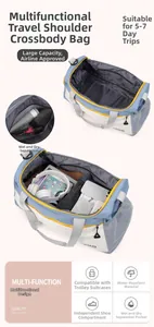 Large travel bag with independent shoe compartment and dry wet separation detail
