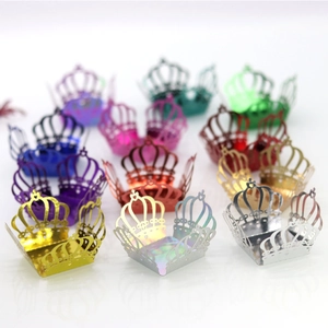 Laser-cut crown candy boxes in multiple metallic finishes and iridescent colors