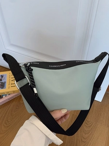 Women Minimalist Nylon Dumpling Crossbody Bag Pleated Letter Print Shoulder Bag Adjustable Strap Fashion Hobo Handbag