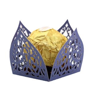 Laser cut purple hollow chocolate paper tray for wedding and party favor decoration