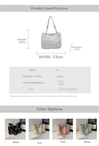 Detailed size specifications for large floral tote bag 33cm x 28cm x 11cm and strap height
