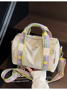 Borsa a Spalla Boston da Donna in Tela Casual Grande Capacità Tracolla Con Cinturino a Lettere Color Block per Uso Quotidiano