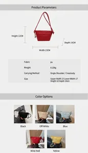 Tableau des tailles et guide des couleurs pour le petit sac seau en cuir PU pour femmes