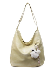 Grand sac cabas minimaliste jaune mat en similicuir avec bandoulière et breloque peluche
