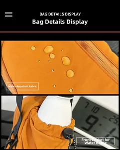 Detail of waterproof nylon fabric with orange drawstring water bottle pocket on sport bag