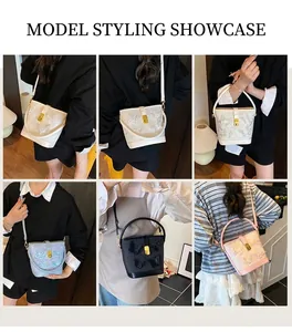 Vue détaillée des sacs seaux avec broderies papillons montrant divers styles de port