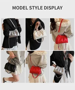Collage de sacs nuages plissés chics en argent blanc rouge noir avec chaînes en métal