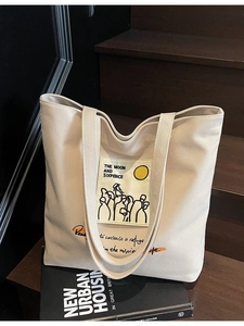 Women's Artistic Canvas Tote Bag Large Capacity Minimalist Shoulder Bag Artistic Print Shopping Handbag Casual School Bag