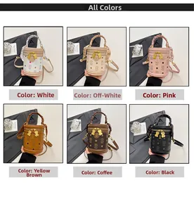 Multiple color options for mini bucket bags with bear print and scarf-wrapped handles