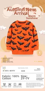 Détail du sweat Halloween pour garçon en coton avec imprimé chauve-souris orange vif