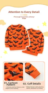 Détails du sweat orange Halloween pour enfants avec motifs chauve-souris et bords-côtes
