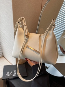 Damen Minimalistische PU Leder Schulter Unterarmtasche Einfarbig Große Kapazität Umhängetasche Dumpling Bag Mit Metallstreifen Dekor