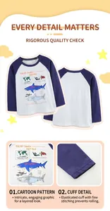 Details zu Raglanärmeln und Haifisch-Print auf dem langärmeligen Baumwollshirt für Kinder