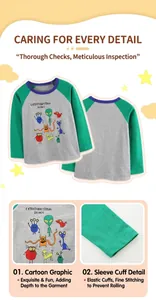 Detail of glow-in-the-dark graphic and elastic cuffs on boys' raglan sleeve T-shirt