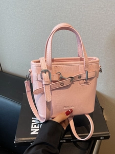 Borsa a Secchiello in Pelle PU Vintage da Donna con Motivo Litchi Piccola Borsa a Tracolla Retro con Cintura Decorativa e Fibbia Argento