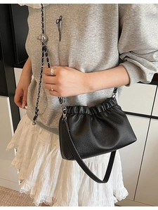 Sac à bandoulière français à motif lychee avec chaîne métallique décorative pour femme