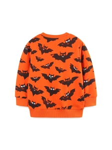 Sweatshirt Halloween orange pour enfants avec chauves-souris et col rond