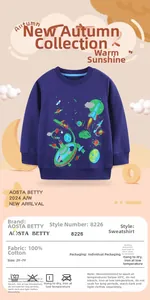 Close-up of boys 100% cotton navy sweatshirt with detailed space theme rocket print