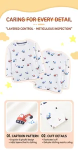 Detail of excavator print kids cotton long sleeve tee with elastic ribbed cuffs