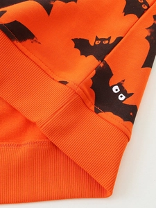 Sweat Halloween orange pour garçons avec motif de chauve-souris et poignets côtelés
