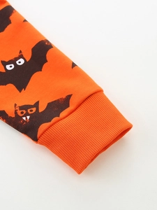 Sweat-shirt Halloween pour garçons en coton tricoté orange avec motifs chauve-souris