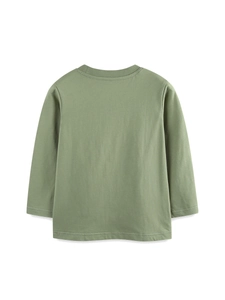 Olive green long sleeve cotton T-shirt for boys with ribbed crew neck and plain back view