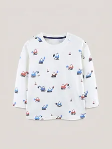 Boys Long Sleeve Cotton T-Shirt Fashion Cartoon Excavator Print Top Casual Western Style Autumn Kids Pullover Undershirt