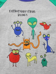 Glow-in-the-dark boys long sleeve T-shirt with extraterrestrial cartoon graphics