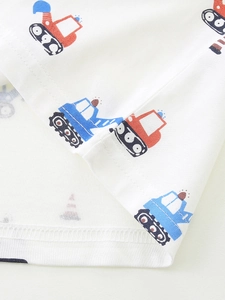 Kids long sleeve T-shirt featuring cartoon excavator prints on white cotton fabric