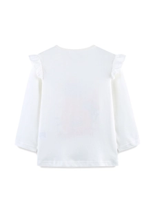 Girls Halloween white long sleeve top with cartoon print and ruffle shoulder details