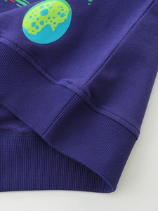 Deep purple kids sweatshirt with luminous cartoon planet print and ribbed cuffs