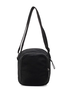 Minimalistische schwarze leichte Nylon-Umhängetasche mit verstellbarem Gurt und Fronttasche
