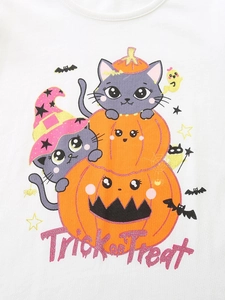 Halloween girls long sleeve shirt with pumpkin cat print and Trick or Treat lettering