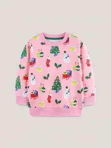 Felpa da Bambina con Stampa Cartoon Natalizia in Puro Cotone a Maniche Lunghe Girocollo Pullover per Autunno Festivo Casual