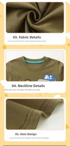 Detail of the high-quality cotton fabric, ribbed crew neck and steamroller print on kids' tee