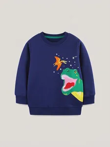 Boys Casual Dinosaur Embroidery Sweatshirt Long Sleeve Round Neck Combed Cotton Pullover Top For Kids Activewear