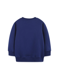 Classic blue long sleeve cotton sweatshirt for boys with ribbed cuffs and hem, back view